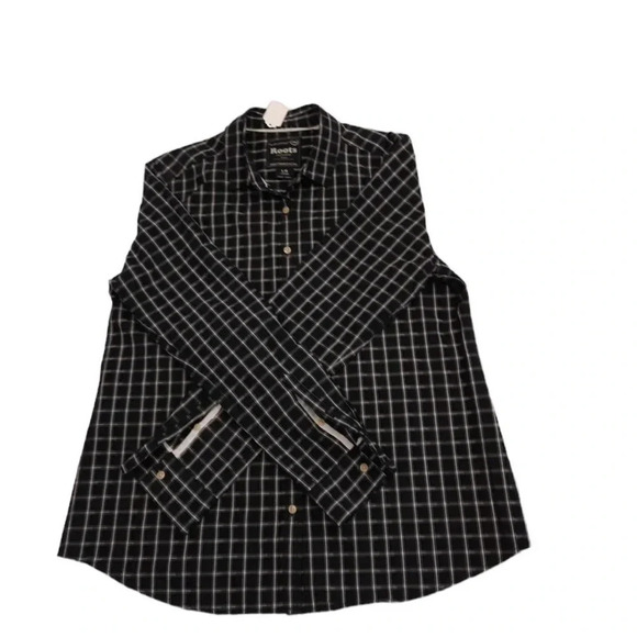 Roots Black White Plaid Long Sleeve Button Down Shirt Size Large - Picture 10 of 13